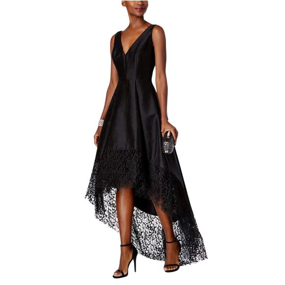 Betsy & Adam Lace Hi-Low A Line Evening Dress in Black - Picture 1 of 10